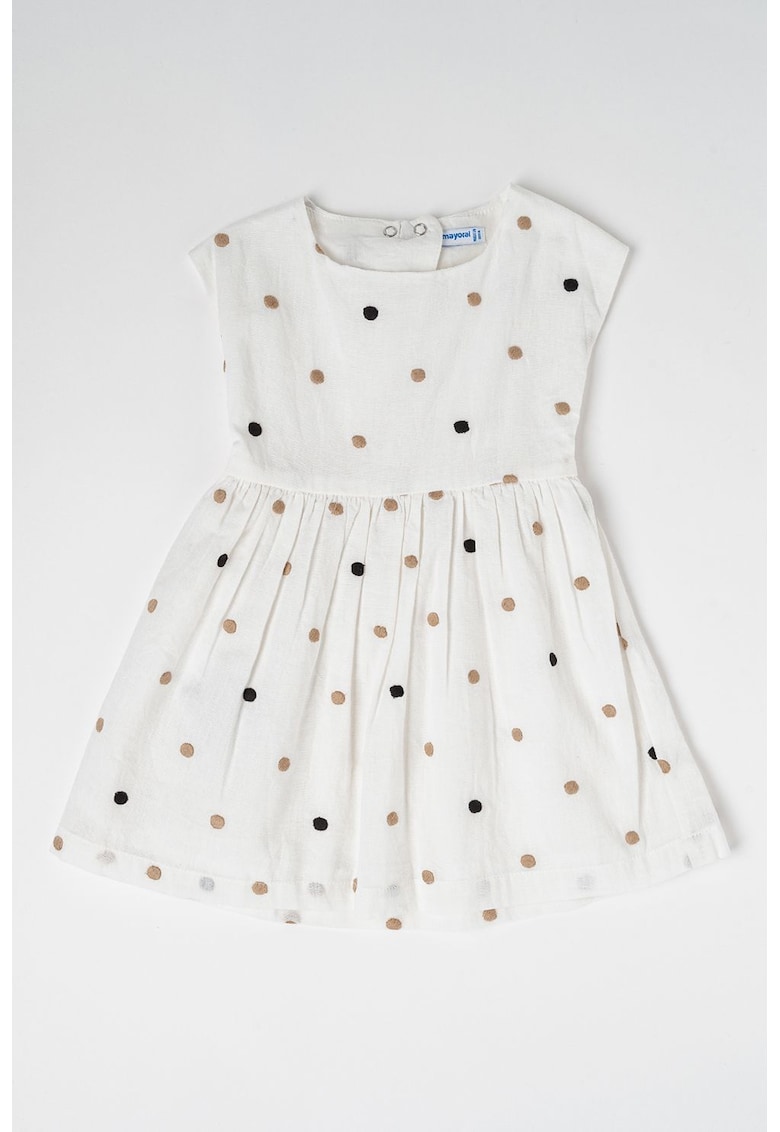 Rochie evazata cu imprimeu floral si maneci bufante - Negru/Maro deschis/Alb optic