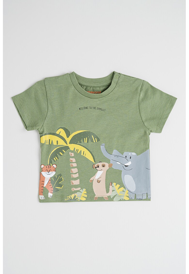 Tricou din bumbac cu imprimeu - Gri deschis/Galben pal/Verde feriga