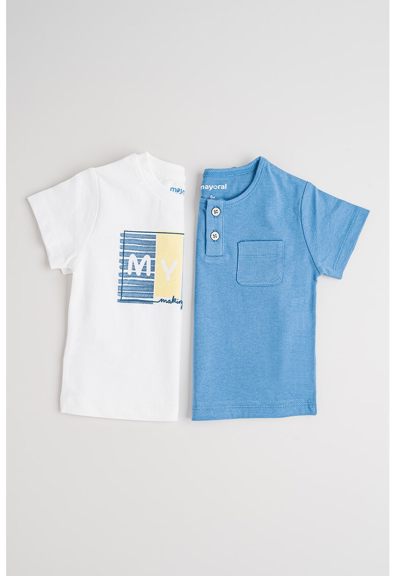 Tricou cu imprimeu text - Albastru prafuit/Alb optic