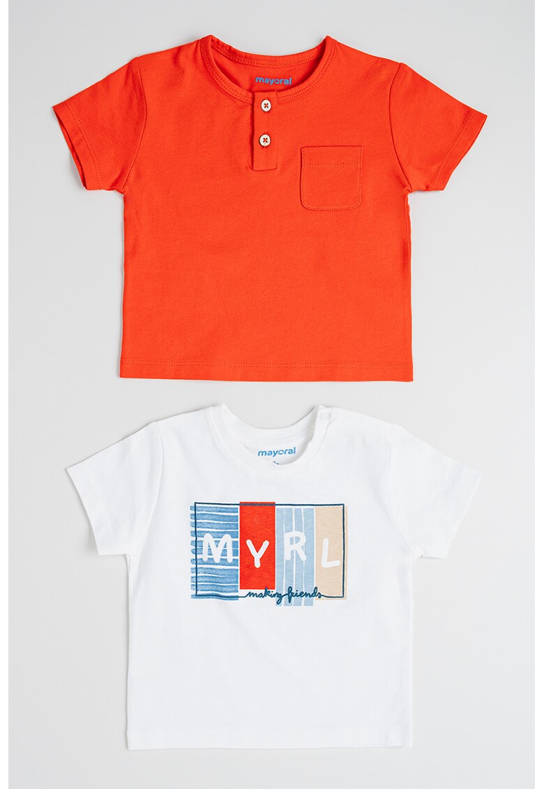 Tricou cu imprimeu text - Albastru pastel/Portocaliu mandarina/Alb murdar