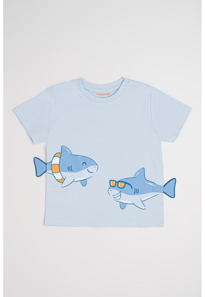 Tricou uni cu imprimeu - Albastru deschis