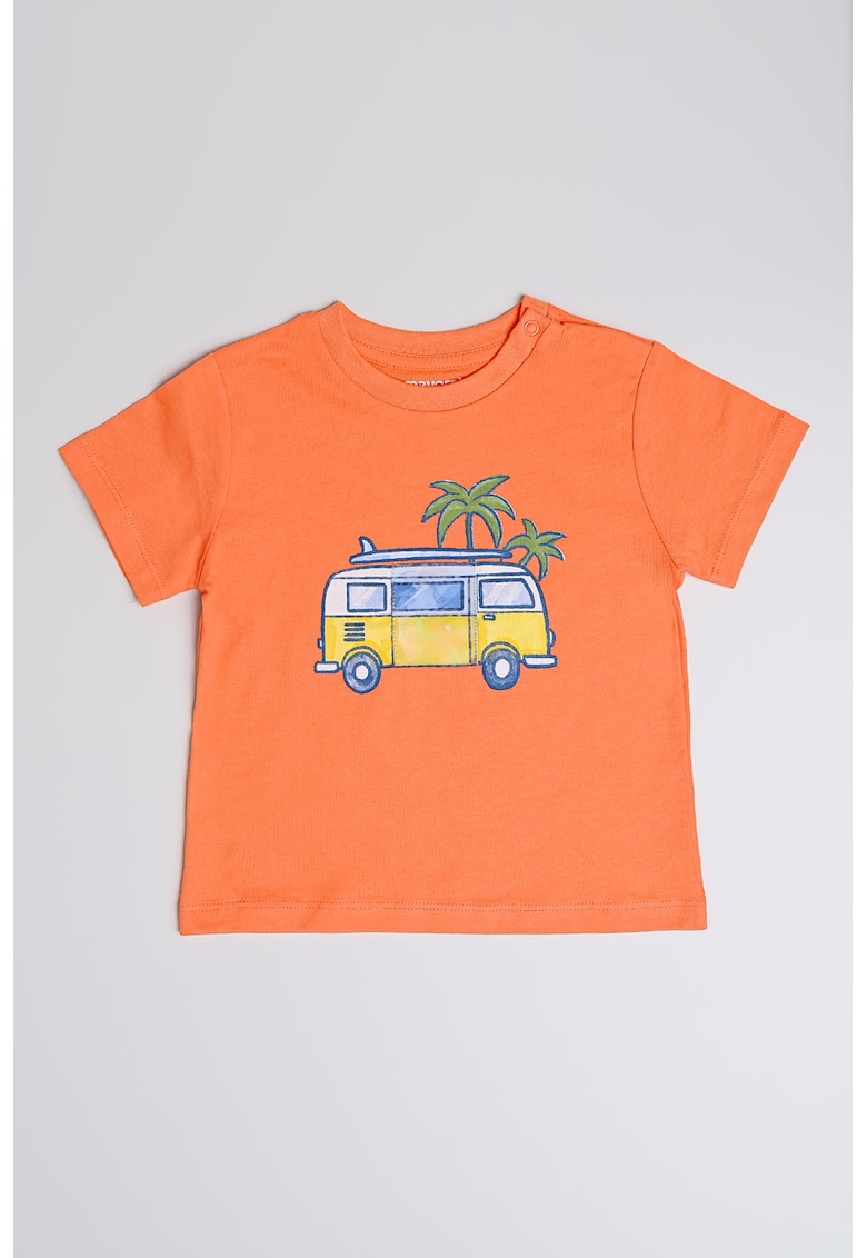 Tricou de bumbac cu imprimeu grafic - Portocaliu mandarina