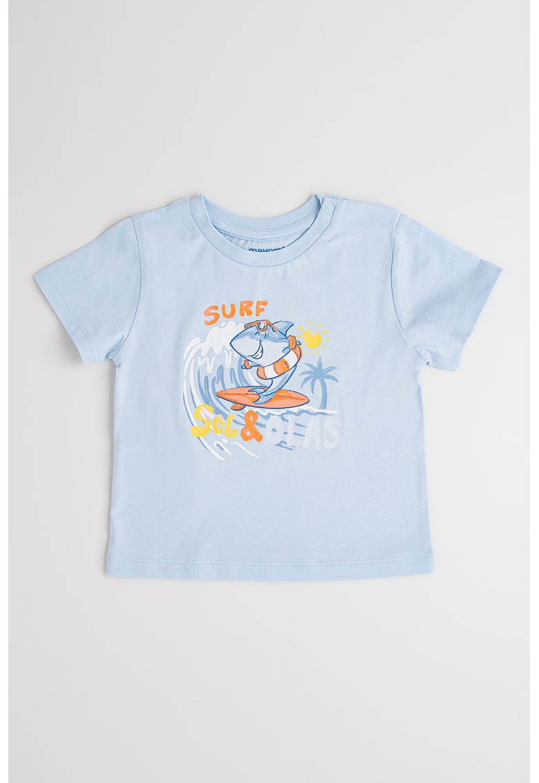 Tricou cu decolteu la baza gatului si imprimeu grafic - Albastru deschis