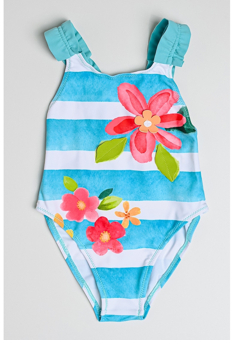 Costum de baie intreg cu dungi si model floral