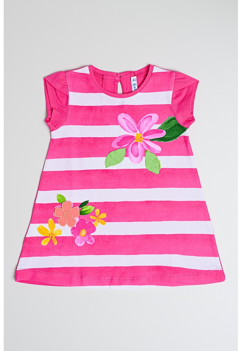 Rochie scurta cu croiala in A - imprimeu in dungi si model floral