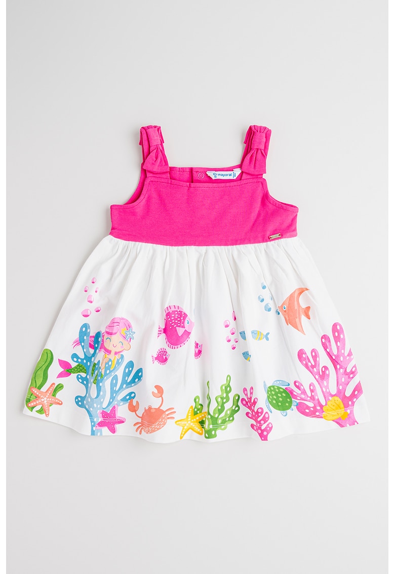 Rochie evazata din amestec de bumbac cu imprimeu