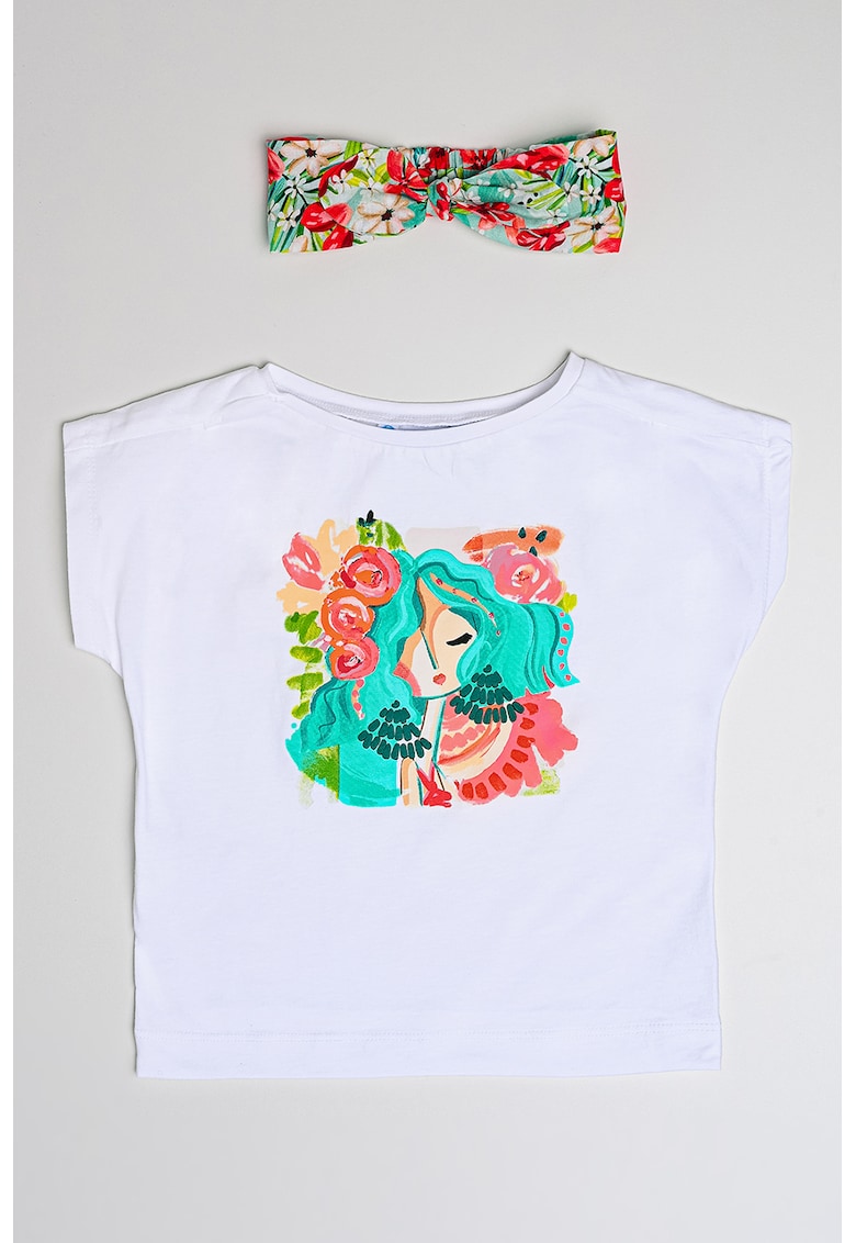 Set de bentita si tricou cu imprimeu grafic - 2 piese