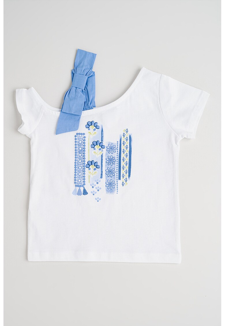 Tricou din bumbac cu imprimeu grafic - Albastru lavanda/Alb optic/Verde fistic