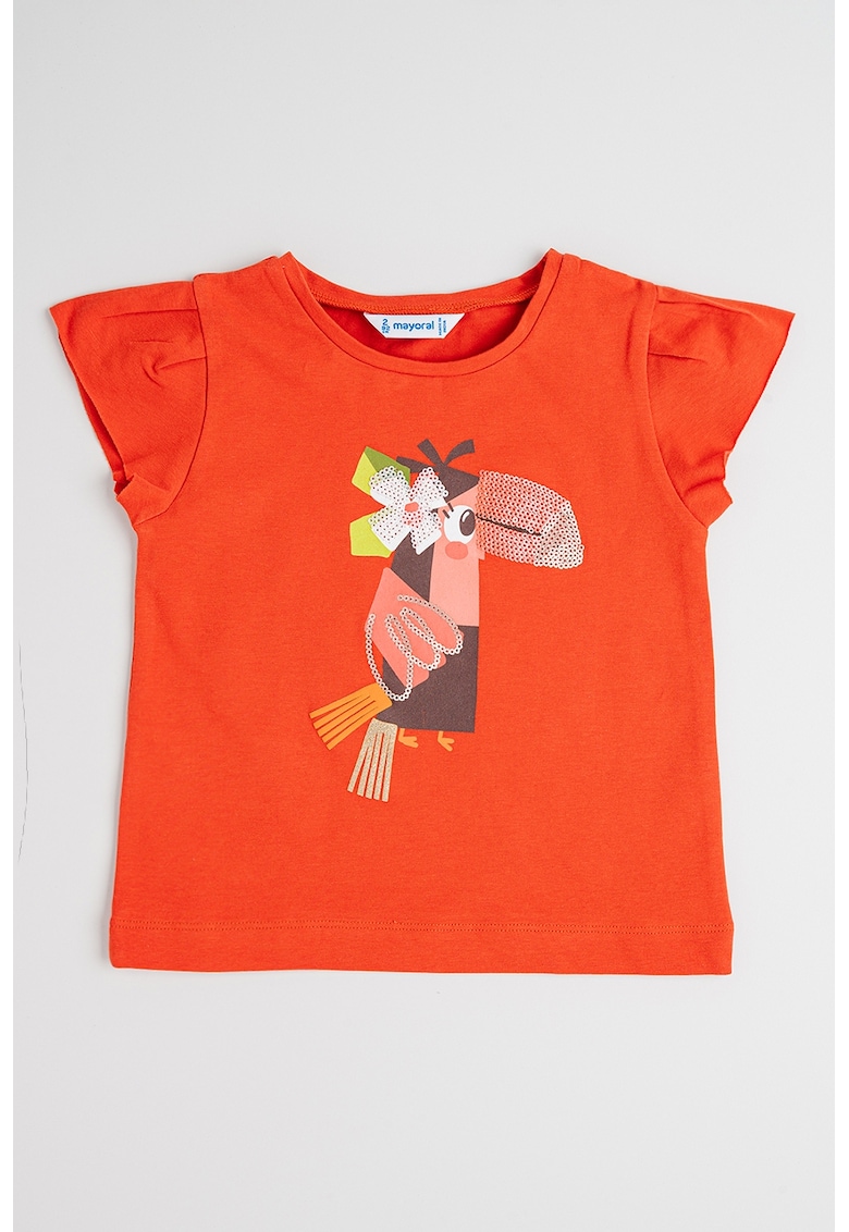 Tricou de bumbac cu imprimeu grafic - Caramiziu