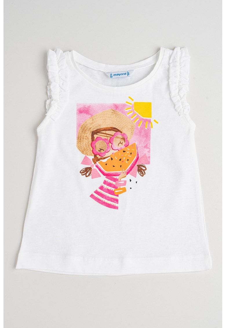 Tricou din amestec de bumbac cu imprimeu - Roz deschis/Alb optic