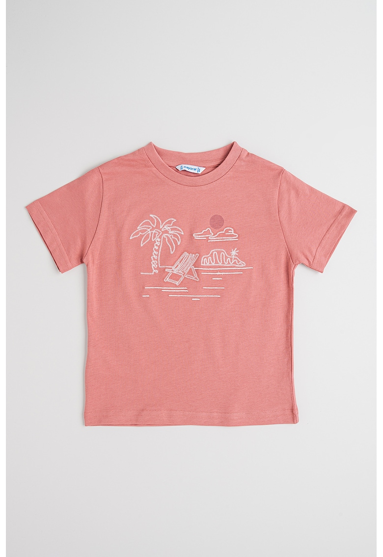 Tricou cu imprimeu tropical - Alb murdar/Roz prafuit