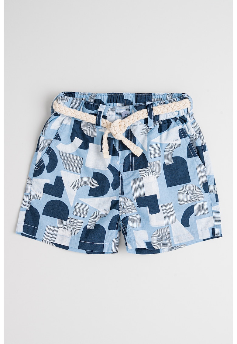 Pantaloni scurti cu model si cordon impletit in talie - Alb murdar/Albastru