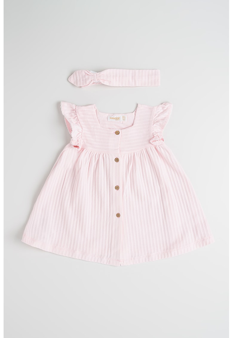 Set de rochie cu model in dungi si bentita - 2 piese