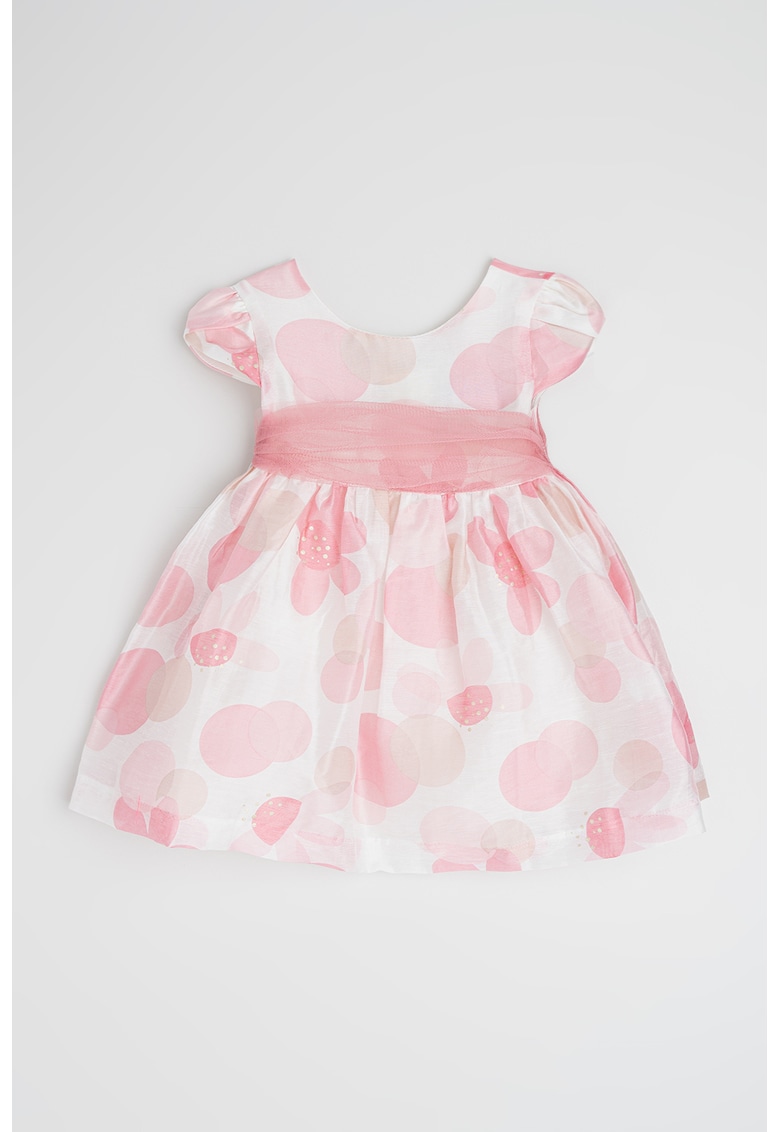 Rochie babydoll din amestec de in cu model floral discret