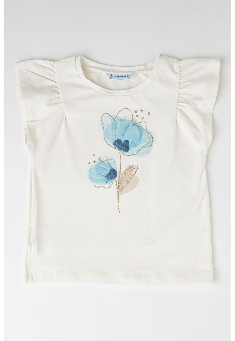 Tricou de bumbac cu imprimeu - Alb/Albastru deschis