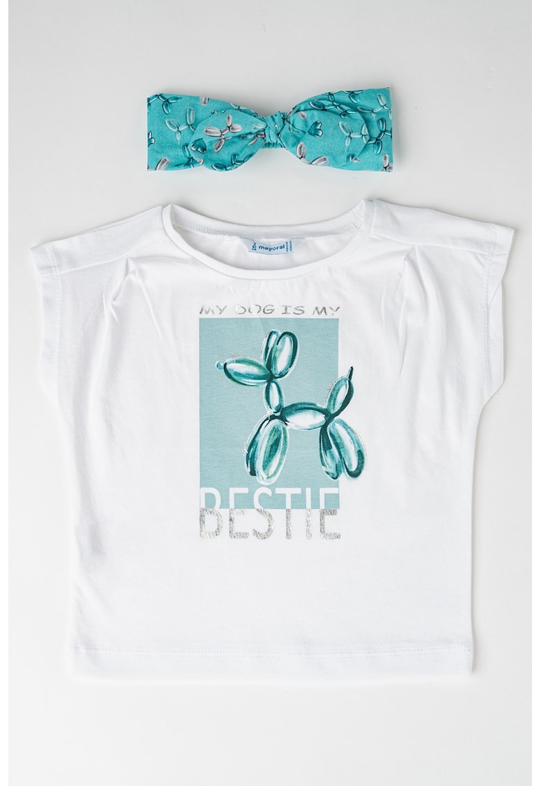 Tricou cu imprimeu si bentita - Alb/Verde deschis