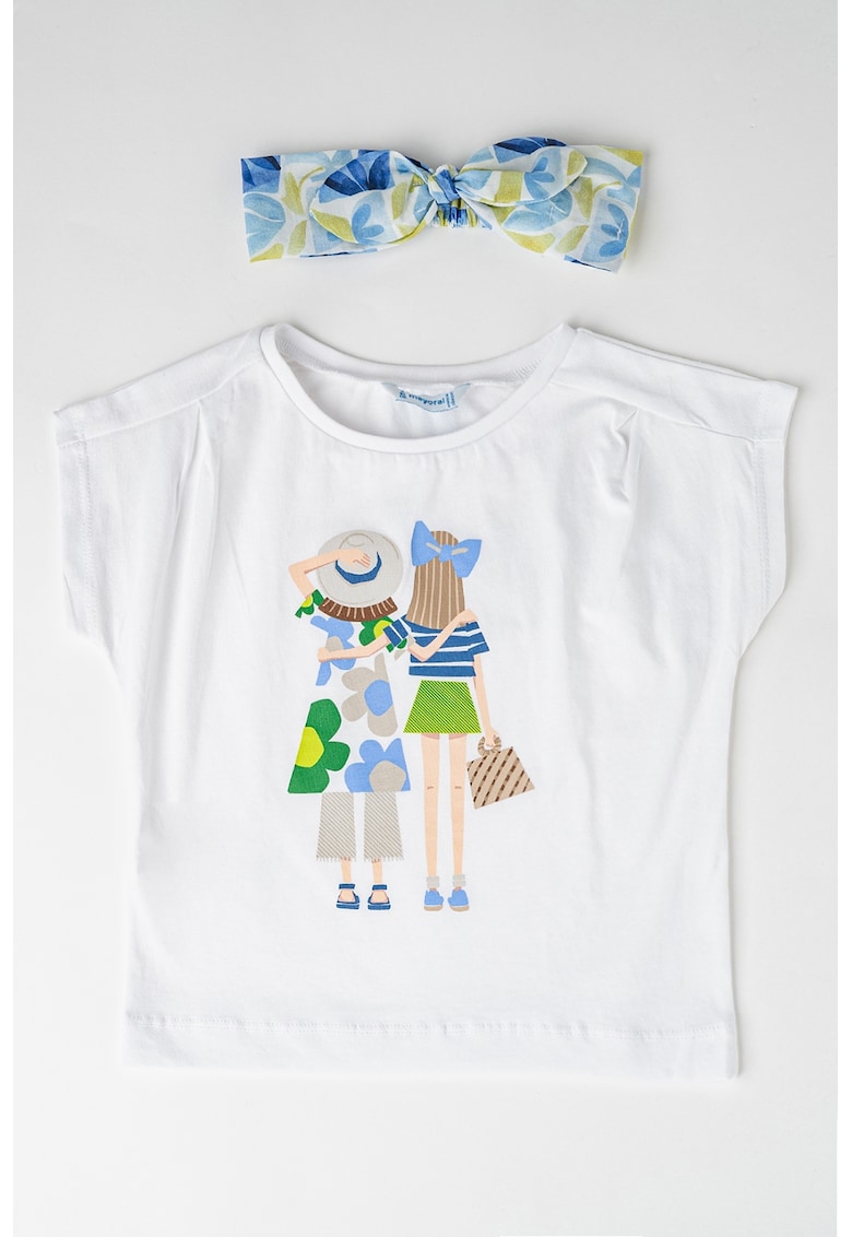 Tricou cu imprimeu si bentita - Alb/Verde lime/Albastru