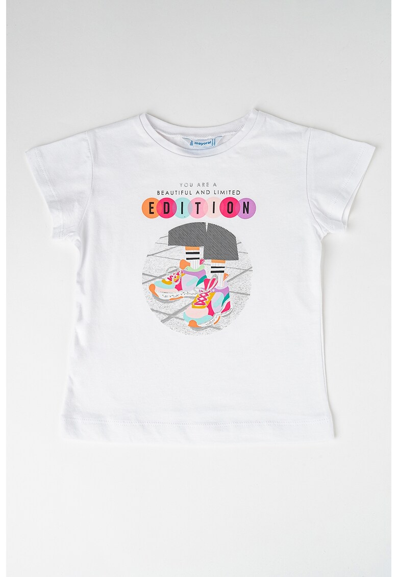 Tricou de bumbac cu decolteu la baza gatului - Alb/Negru/Roz