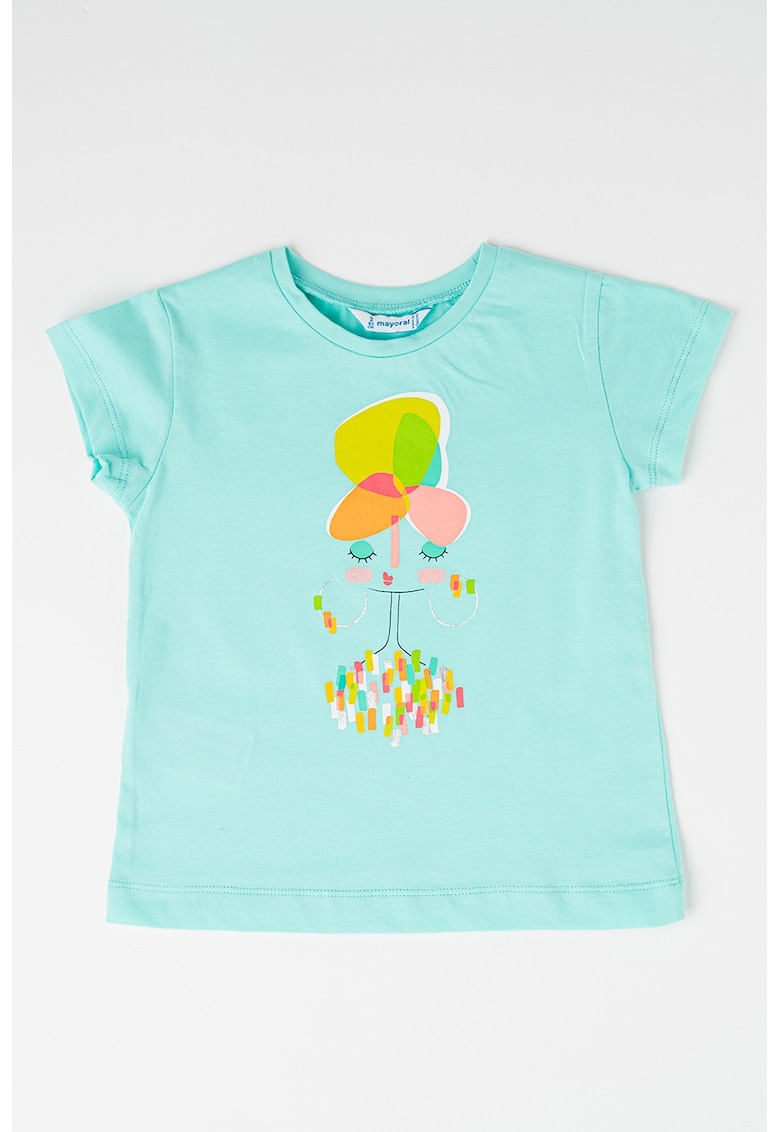 Tricou de bumbac cu decolteu la baza gatului