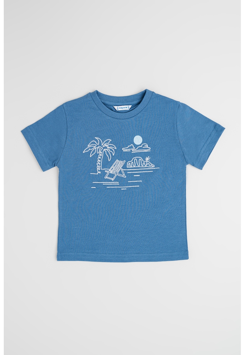 Tricou cu imprimeu tropical - Albastru prafuit