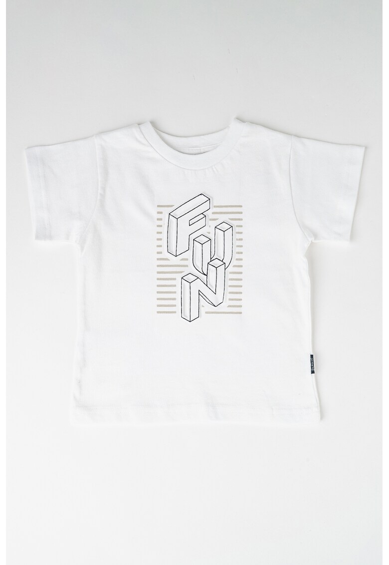 Tricou cu decolteu la baza gatului si imprimeu - Alb/Maro taupe deschis