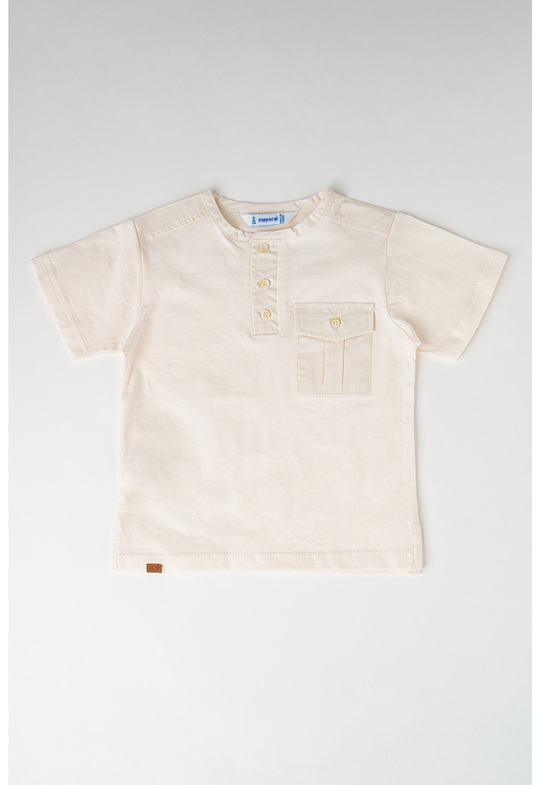 Tricou de bumbac cu fenta cu nasturi - Alb murdar