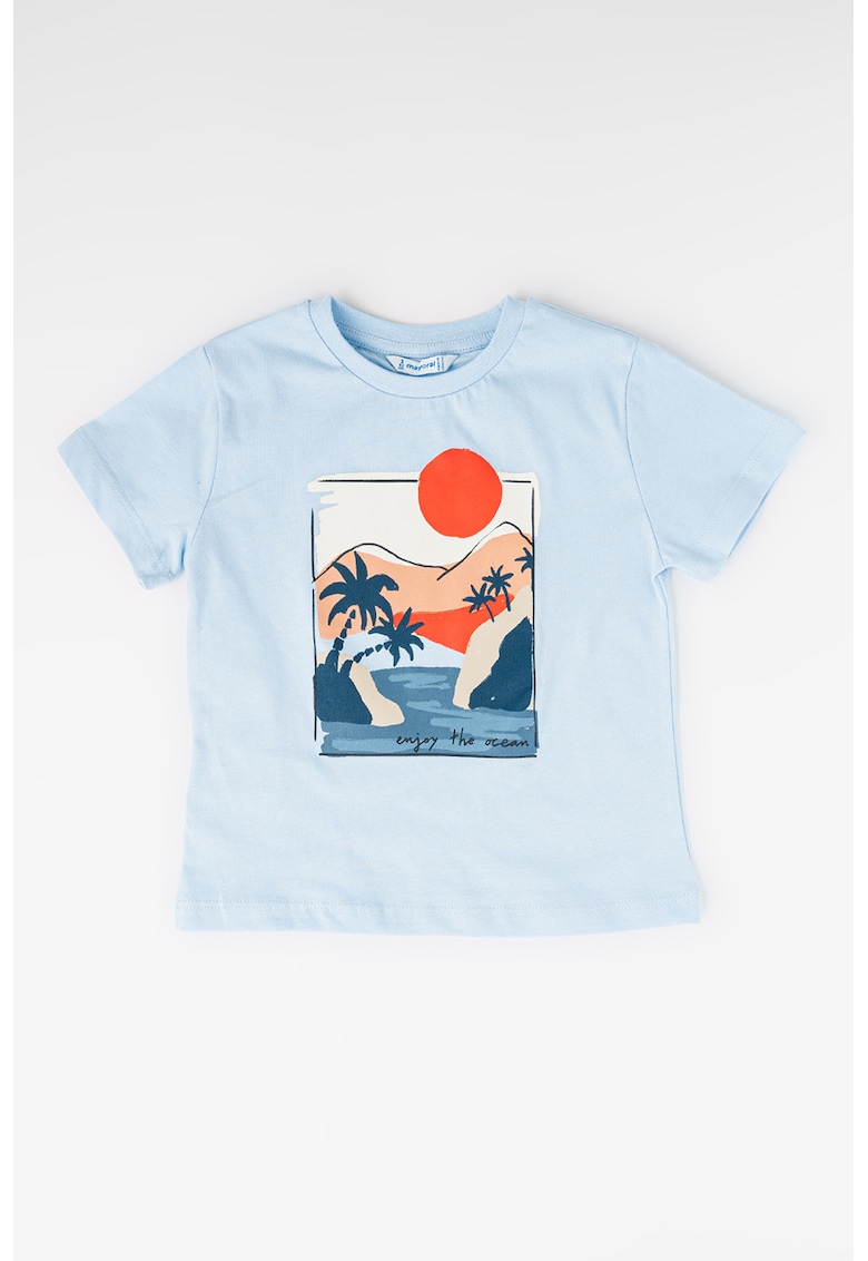 Tricou de bumbac cu imprimeu grafic - Albastru deschis