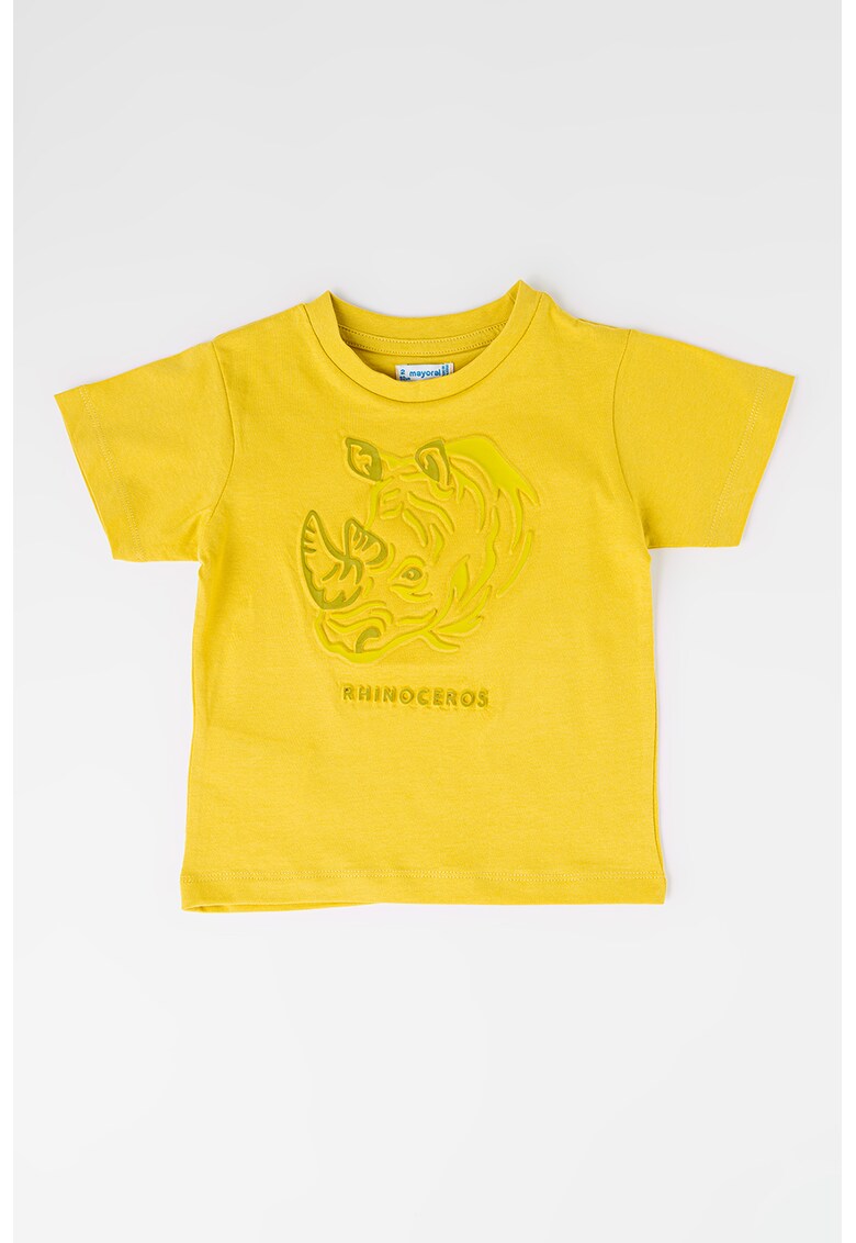 Tricou de bumbac cu model in relief - Galben mustar