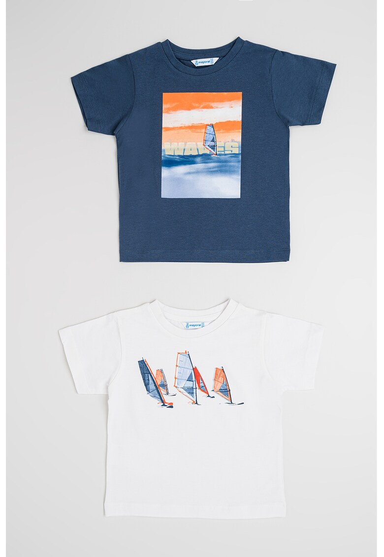 Set de tricouri cu imprimeu grafic - 2 piese - Alb/Albastru ultramarin
