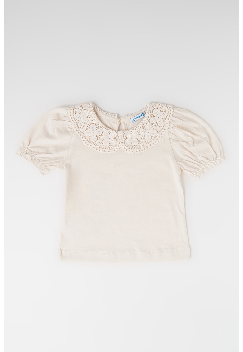 Camasa de bumbac cu maneci bufante - Alb fildes