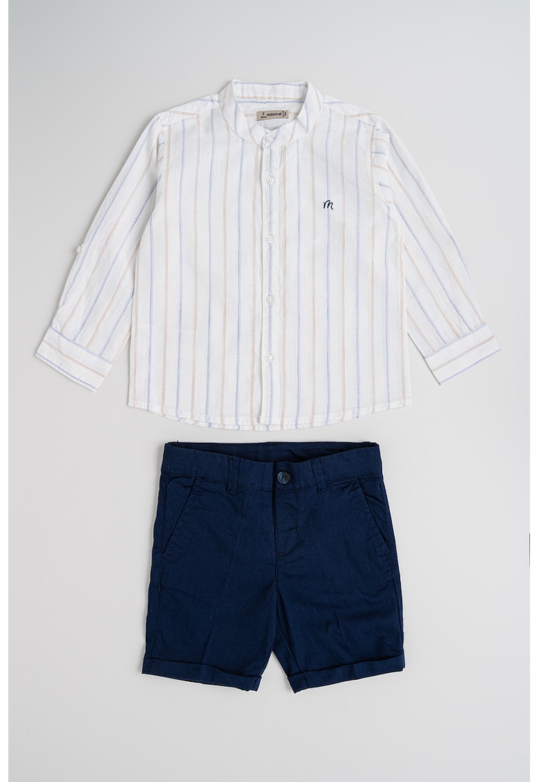 Set de pantaloni scurti si camasa cu model in dungi - 2 piese