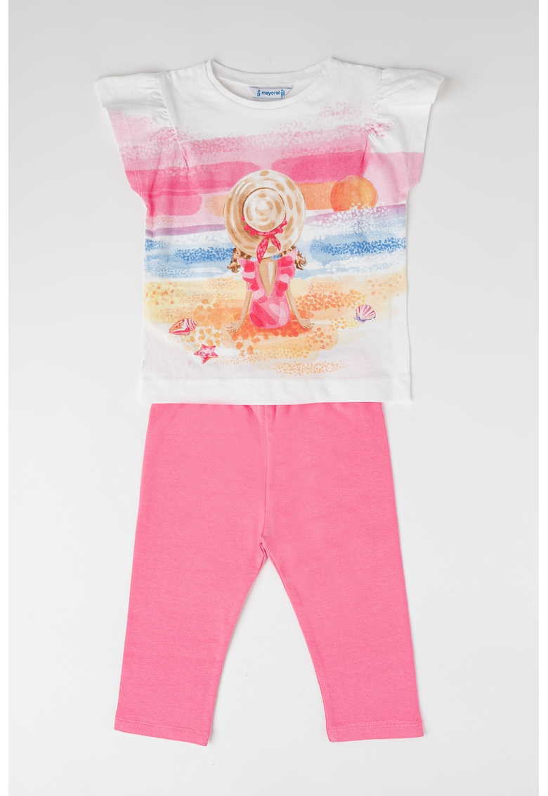 Set de tricou de bumbac cu imprimeu si colanti - 2 piese