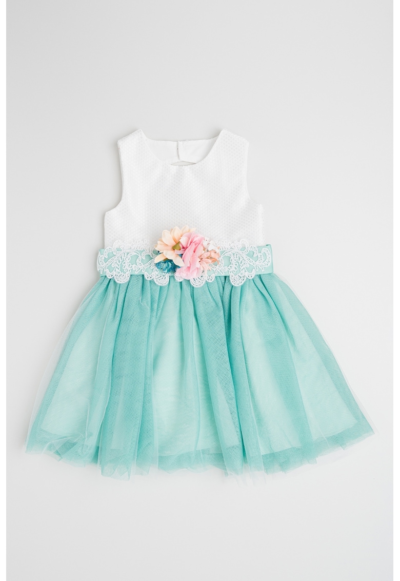 Rochie evzata cu tul si detaliu floral Rochie evzata cu tul si detaliu floral