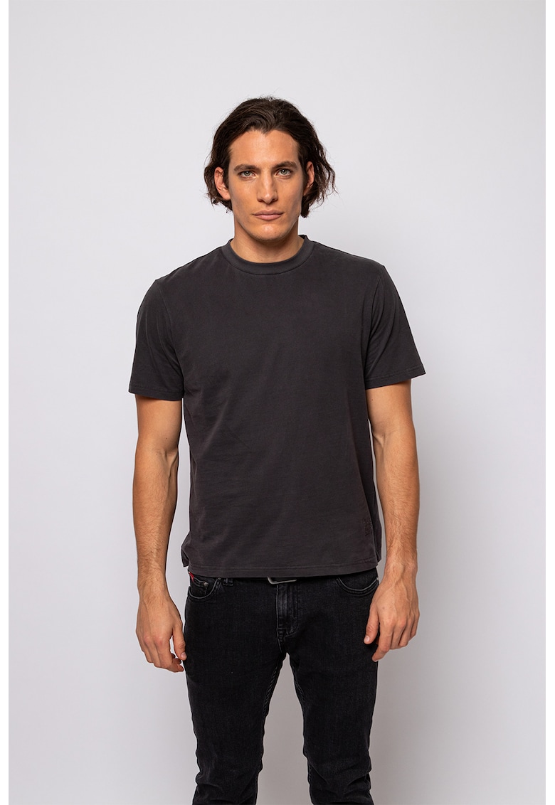 Tricou uni de bumbac cu decolteu la baza gatului - Gri antracit