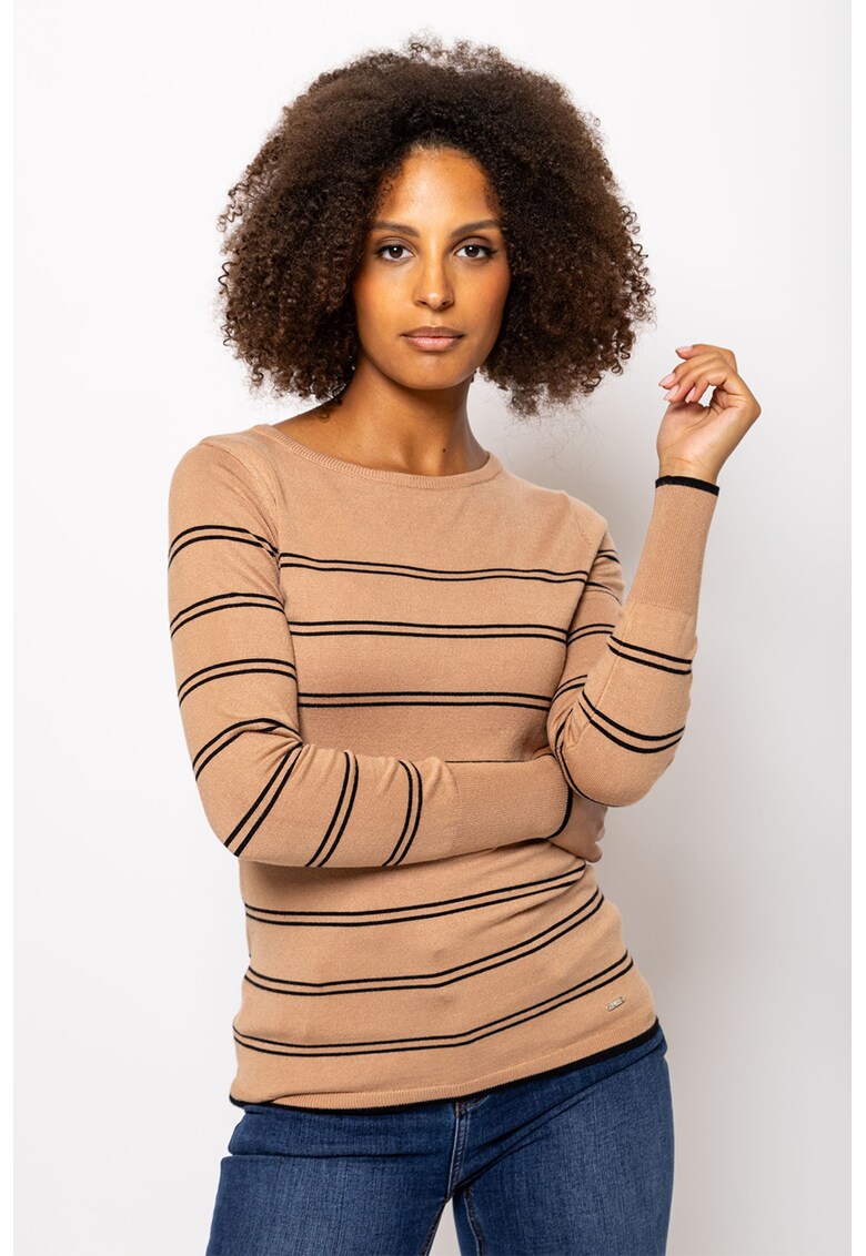 Pulover tricotat fin in dungi - Negru/Bej