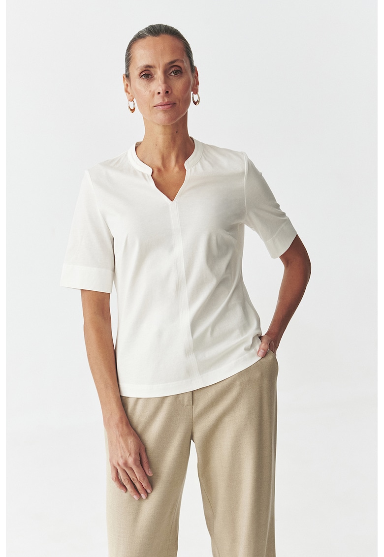 Bluza de bumbac cu decolteu in V - Alb murdar