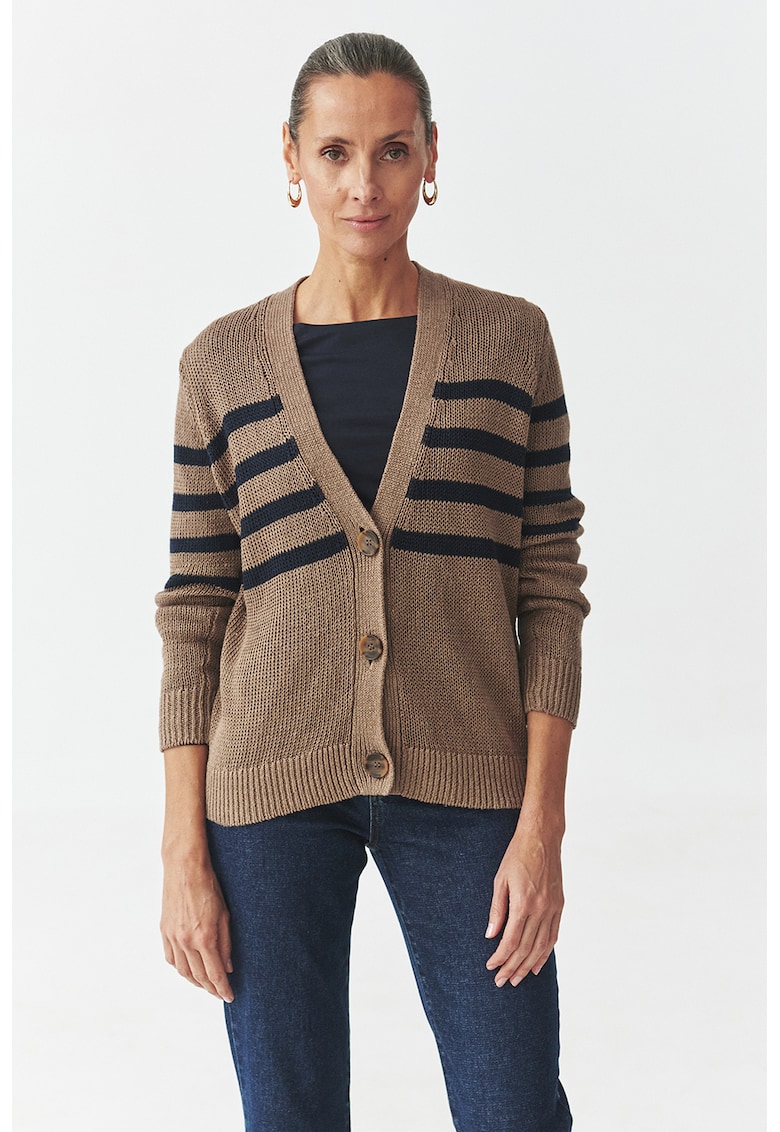 Cardigan de in cu dungi - Maro inchis/Albastru ultramarin