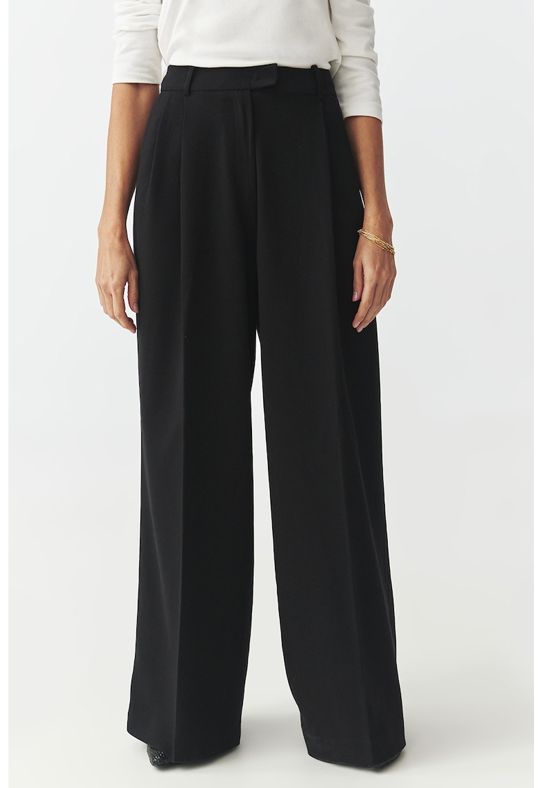 Pantaloni cu croiala ampla si talie inalta - Negru stins