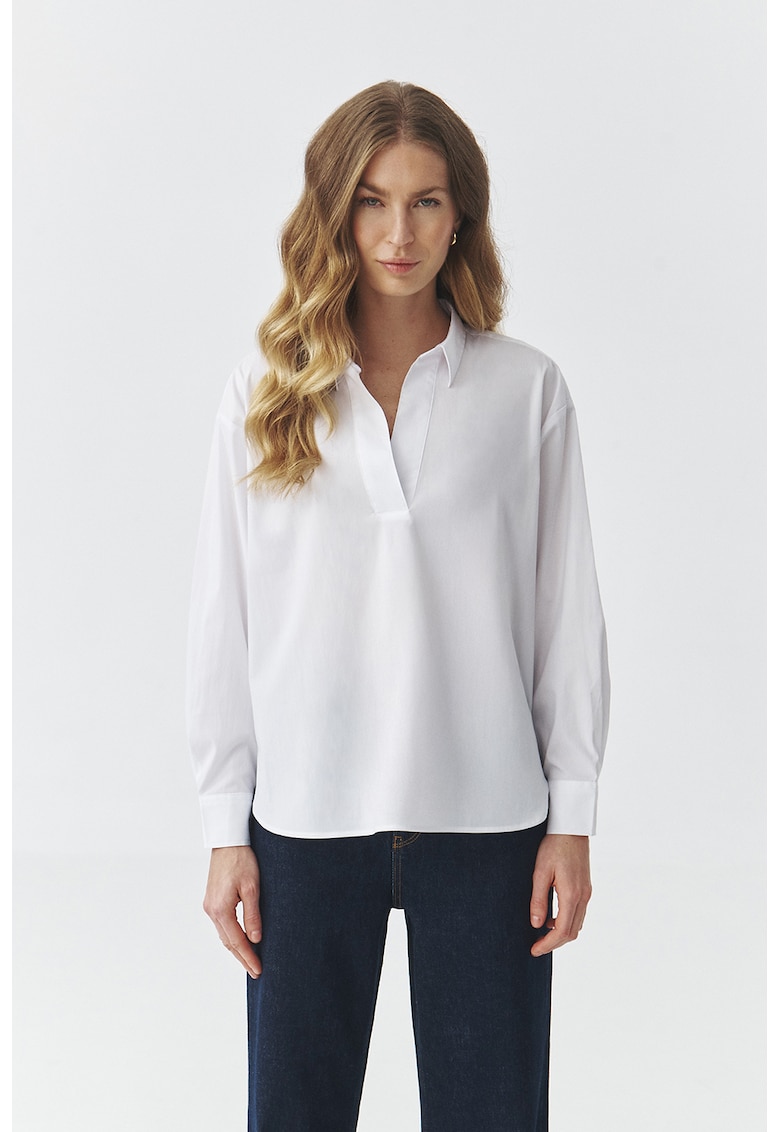 Bluza supradimensionata pe guler clasic - Alb