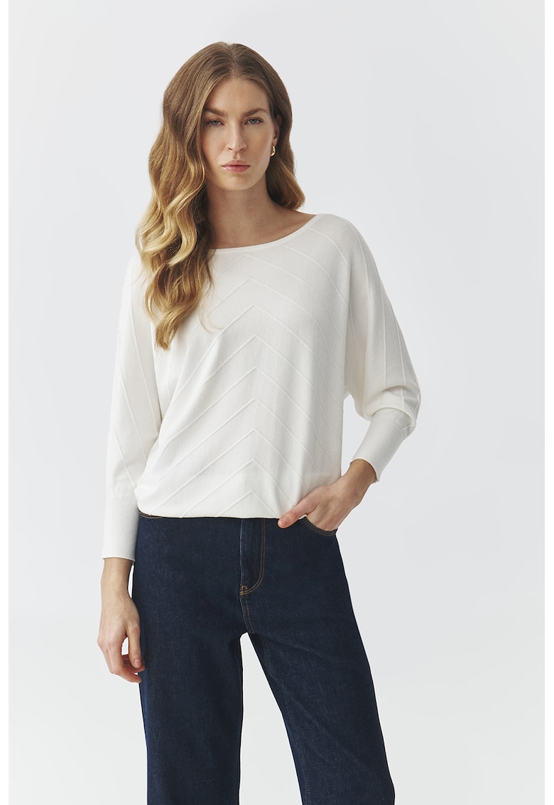 Pulover uni cu decolteu rotund - Alb murdar