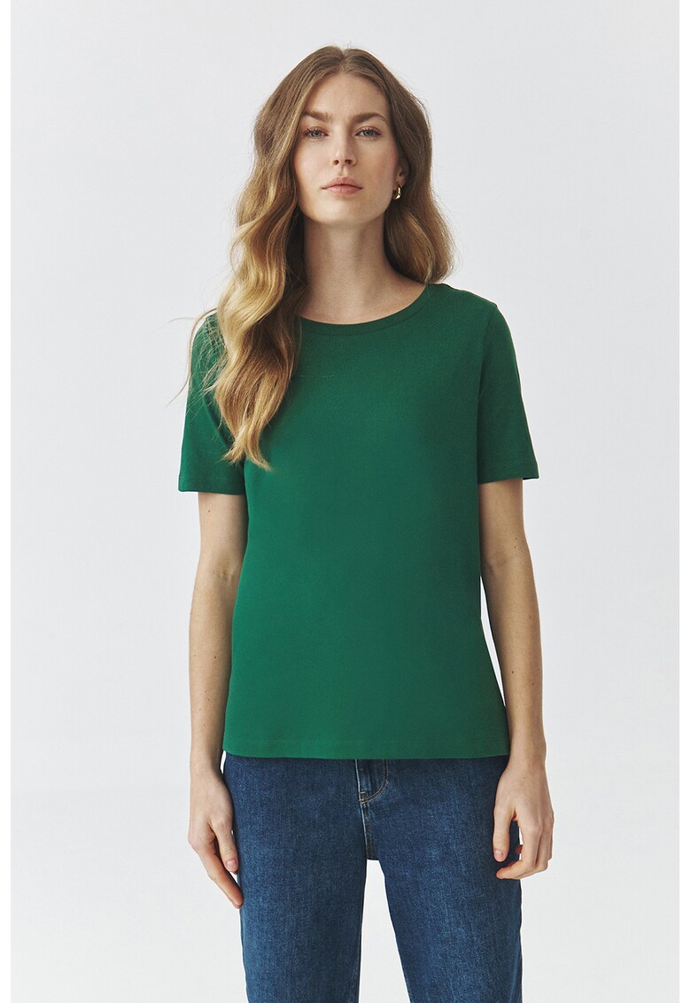 Tricou de bumbac cu decolteu la baza gatului