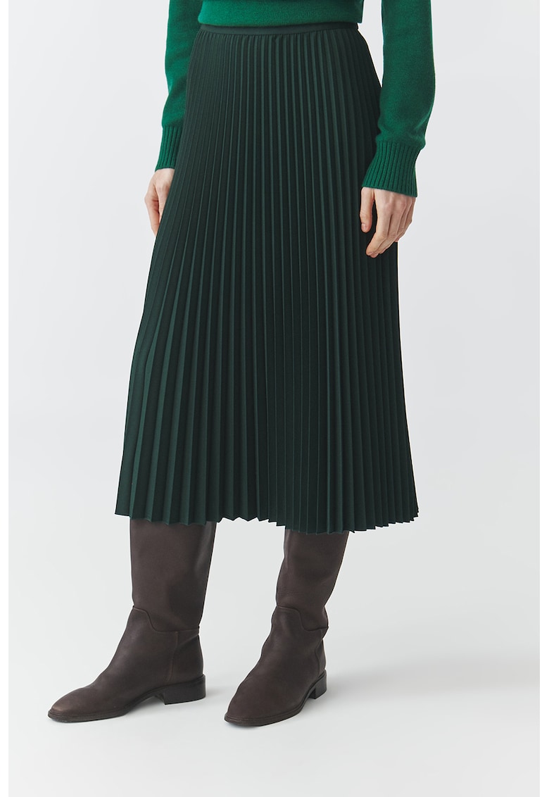 Fusta midi cu pliuri - Verde padure