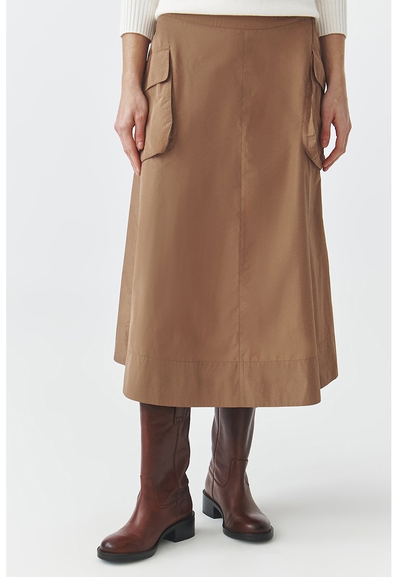 Fusta midi evazata cu buzunare cargo - Maro nisip