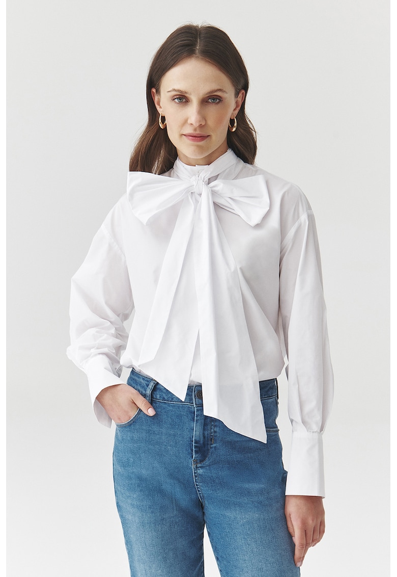 Camasa cu funda supradimensionata pe guler - Alb optic