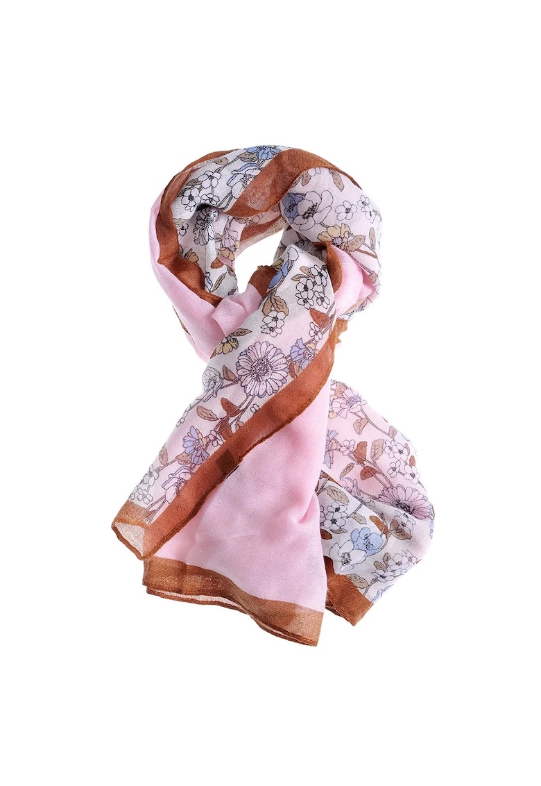 Esarfa roz cu flori multicolore