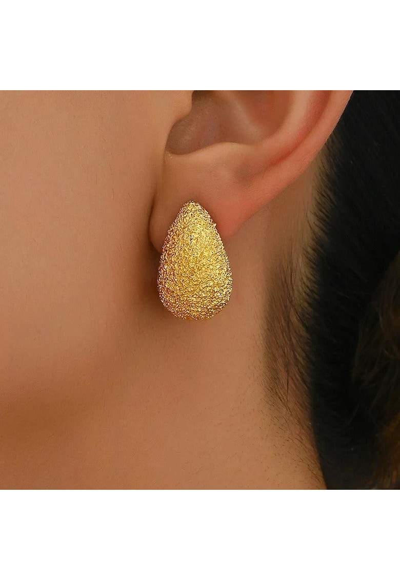 Cercei aurii - cu clips - forma de picatura de apa - texturati - Lodden C3