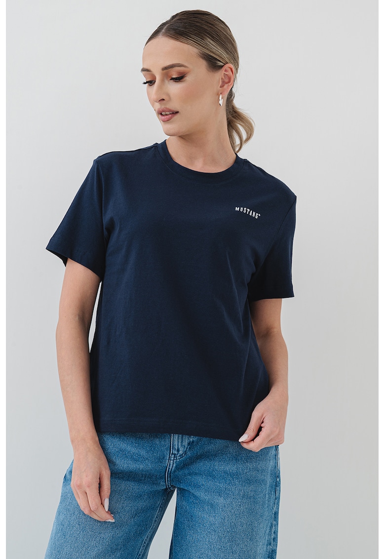 Tricou lejer cu decolteu la baza gatului - Bleumarin