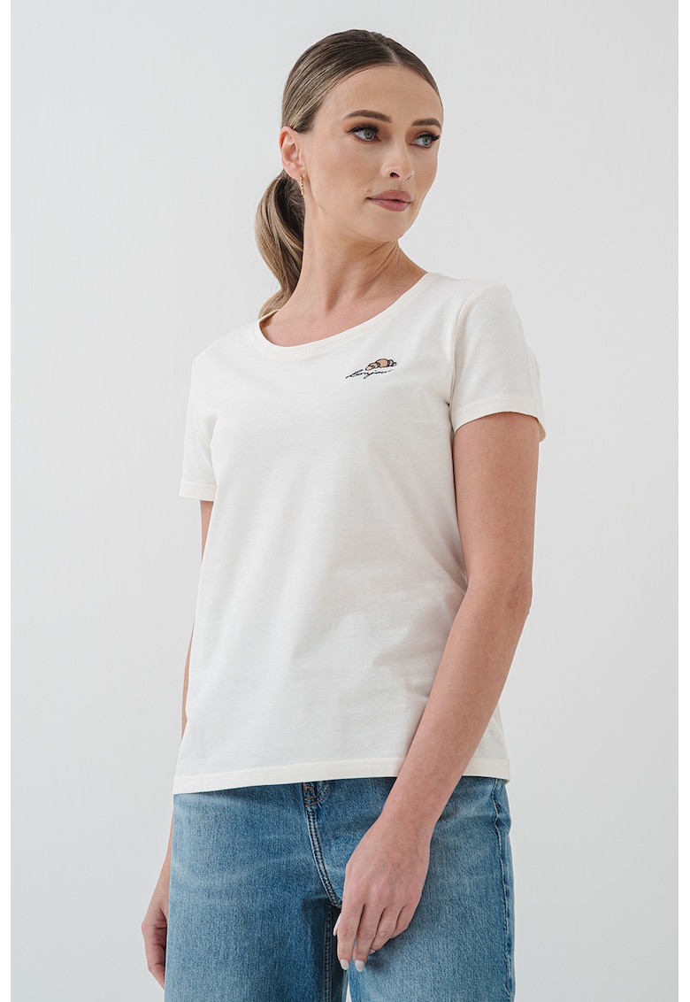 Tricou cu broderie Alma - Alb murdar