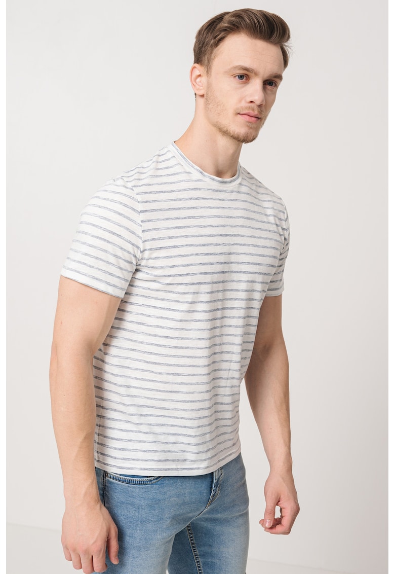 Tricou cu model in dungi - Alb/Bleumarin