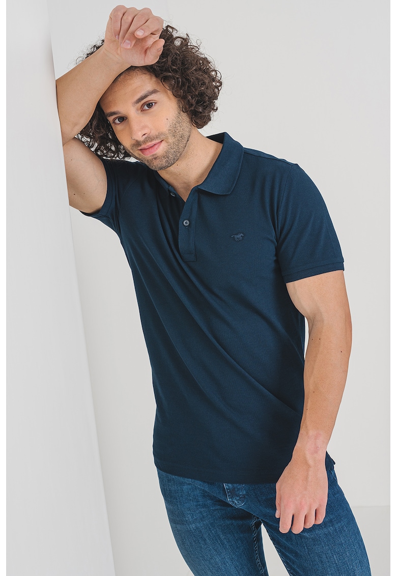 Tricou polo de bumbac cu logo brodat mic - Albastru ultramarin